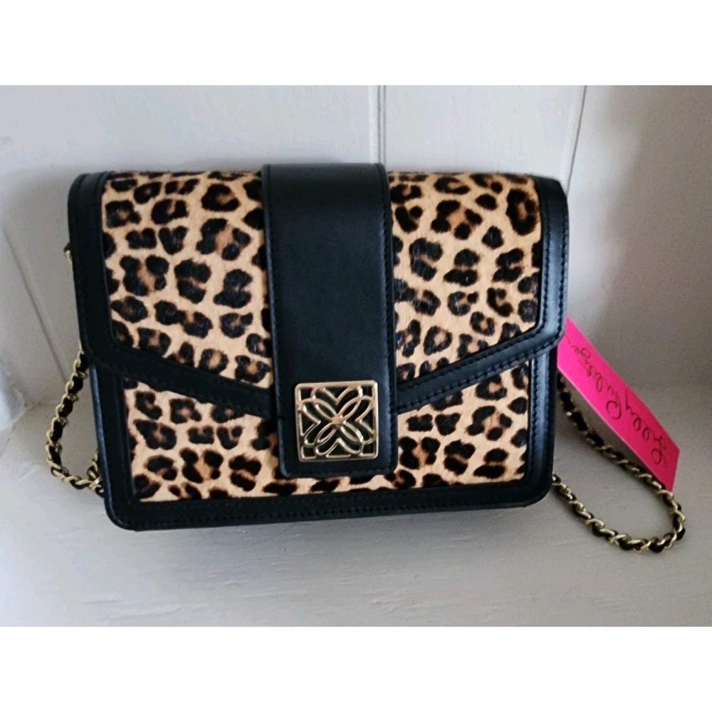 Lilly Pulitzer Handbag, NWT Dobson Crossbody Leopard/ Blk   with Gold Chain